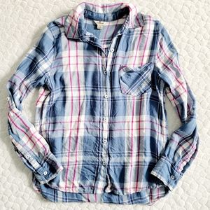 Woolrich flannel plaid button down shirt tartan top long sleeved small blue
